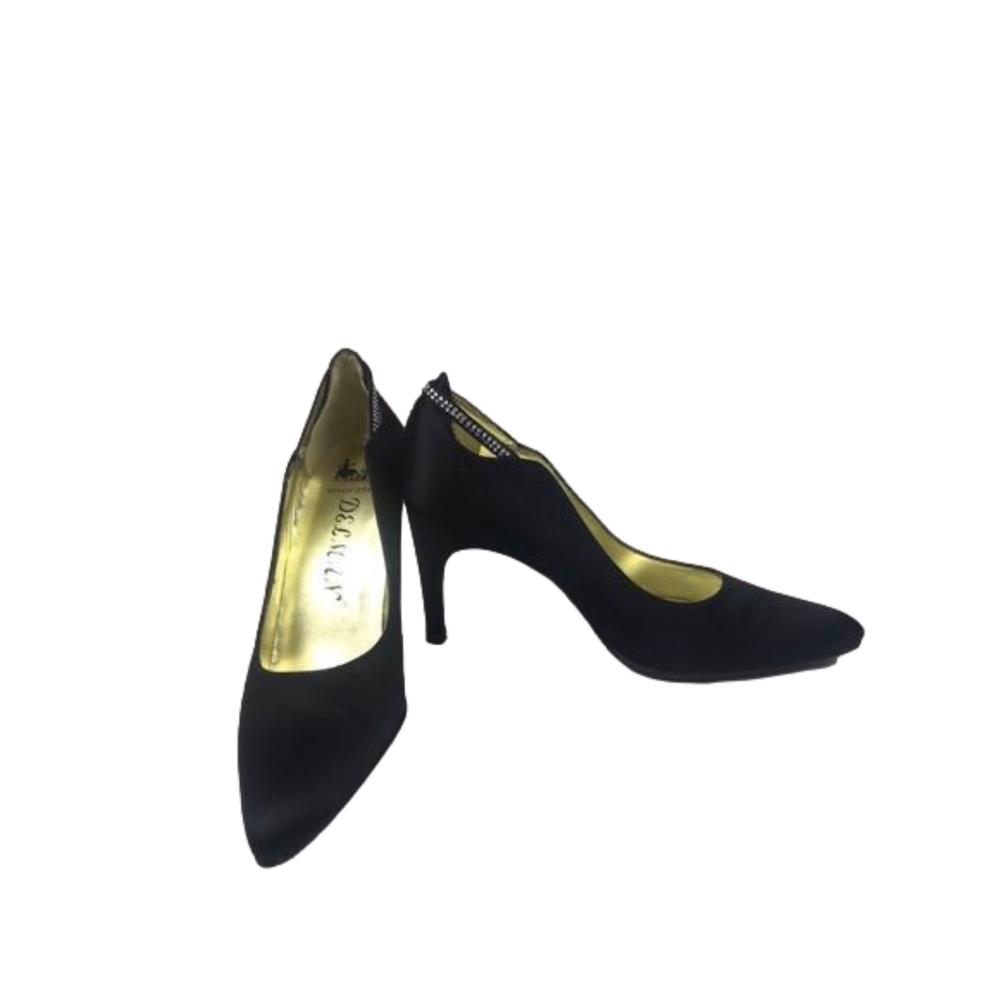 Delman Black Satin Shoes With Rhinestones. Sz 7.5